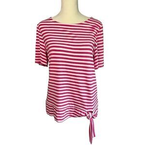 Talbots Striped Tie Front Short Sleeve Top Shirt Pink White Size Small